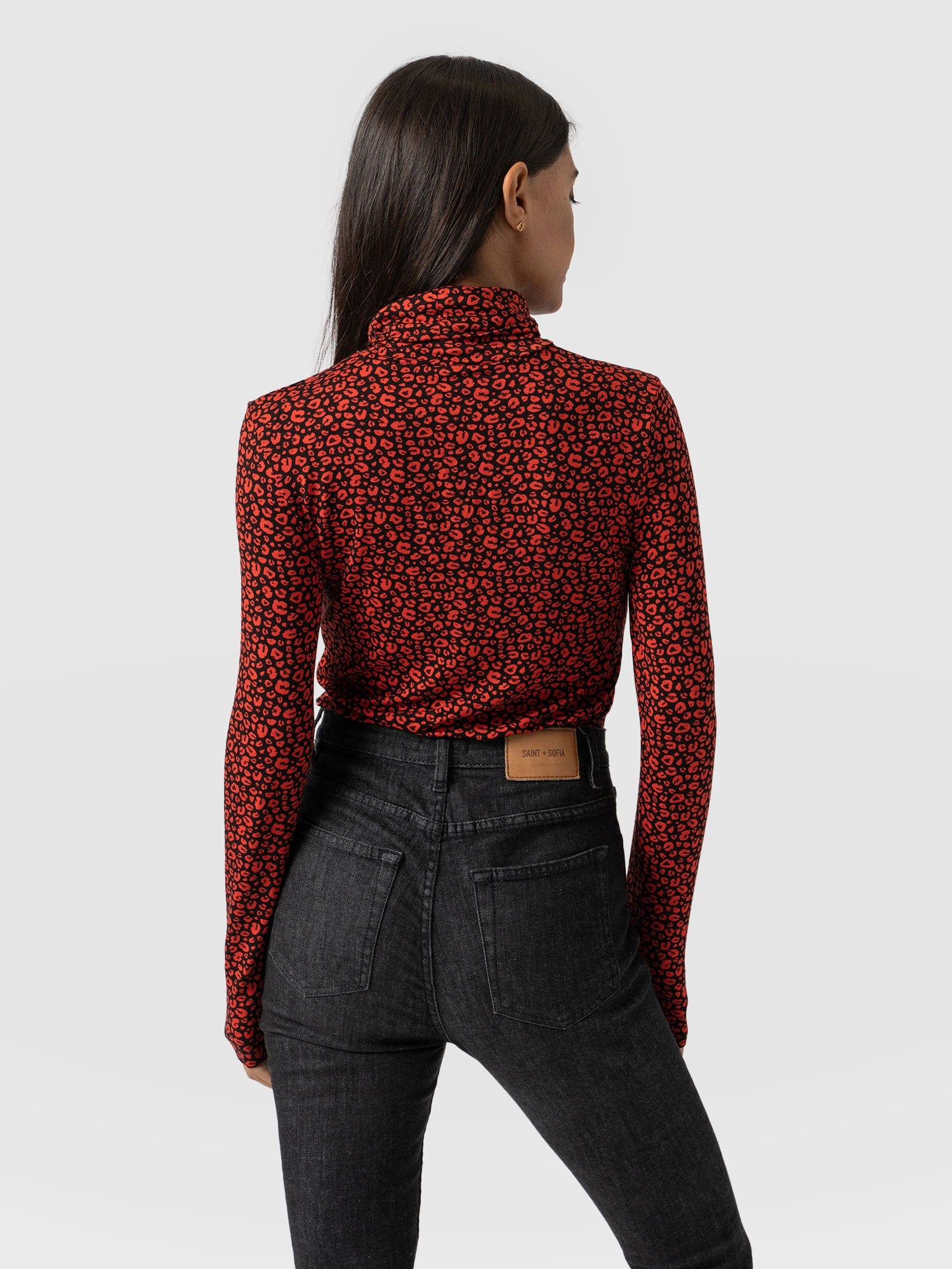 Tempest Roll Neck Top - Red Leopard